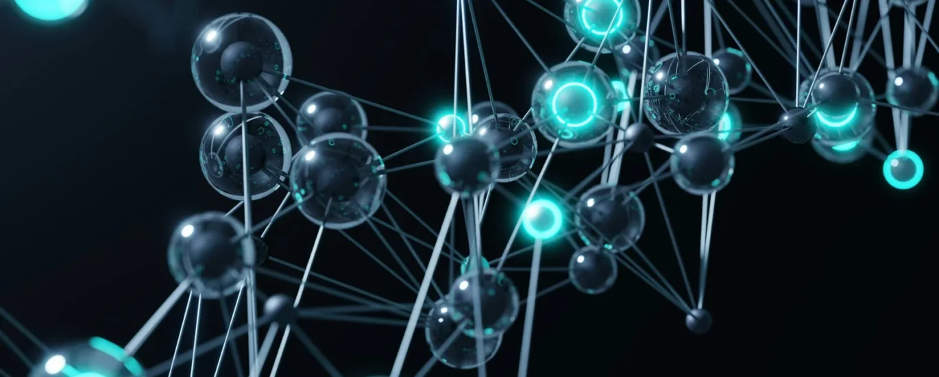 Abstract representation of molecular structures with glowing elements, symbolizing cell regeneration therapy and its role in chronic wound recovery.
