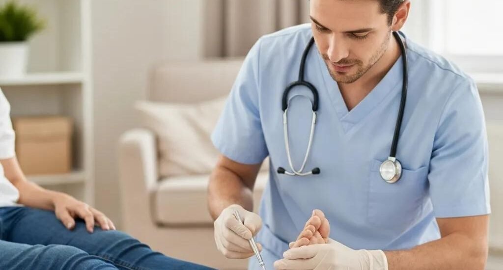 Clinician delivering advanced wound care in a patient's home