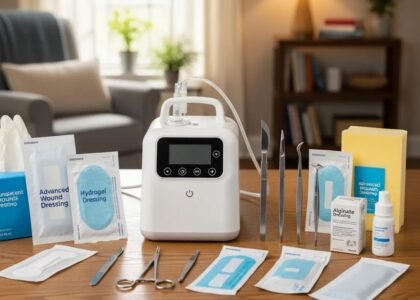 Portable wound care equipment including advanced dressings, hydrogel dressings, and surgical tools for at-home healing and patient care.