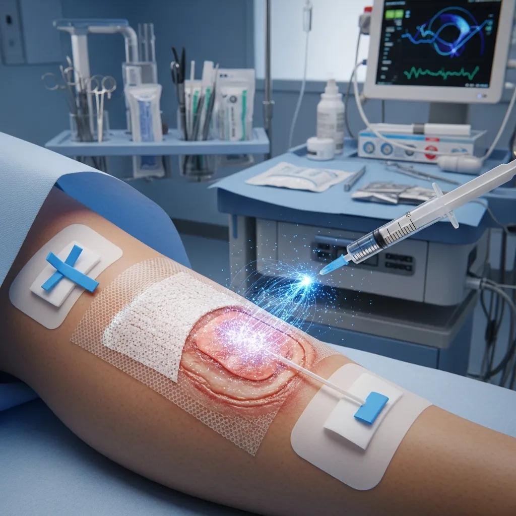 Close-up of regenerative wound care tools and biologic dressings used by Healix360 clinicians