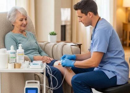 Healthcare professional delivering advanced wound care in a home environment