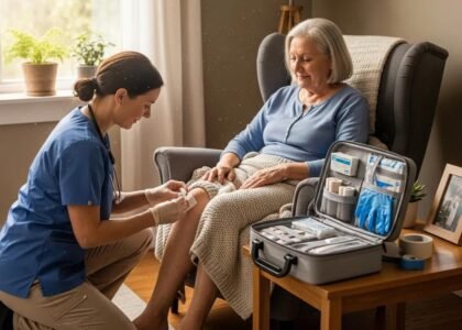 Mobile wound care service providing professional treatment in a home setting, focusing on patient comfort and recovery.