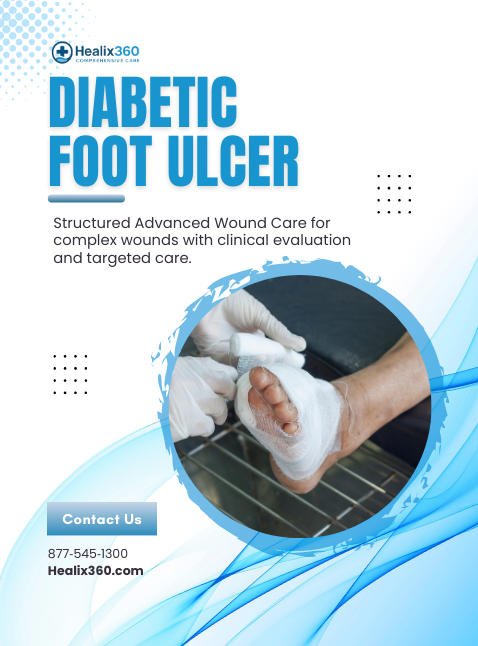 Healthcare professional applying a wound dressing using sterile techniques in a clinical setting