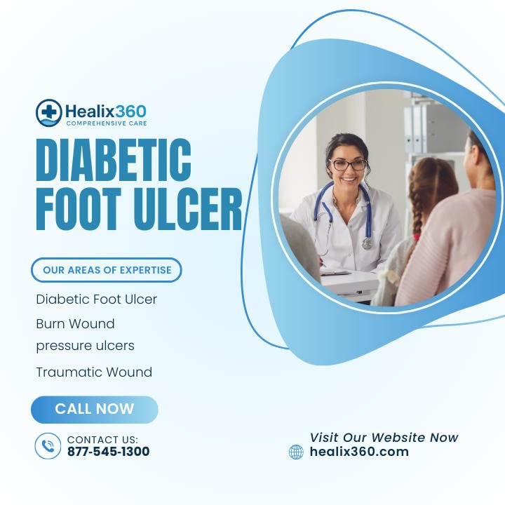 Nurse demonstrating infection prevention techniques for diabetic foot ulcer care