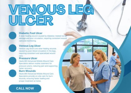 Mobile wound care clinician discussing treatment with a patient in a comfortable home environment