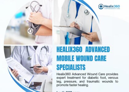 Digital wound monitoring technology with a healthcare professional analyzing wound images