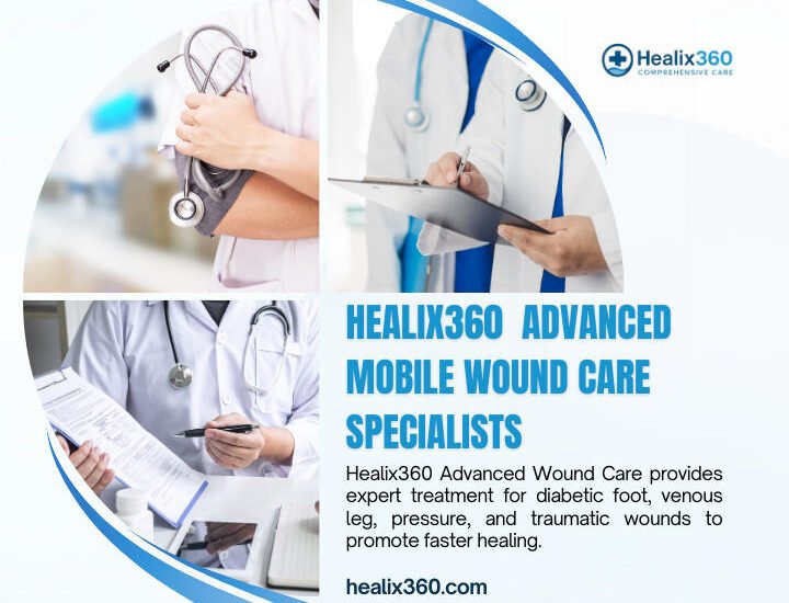 Digital wound monitoring technology with a healthcare professional analyzing wound images